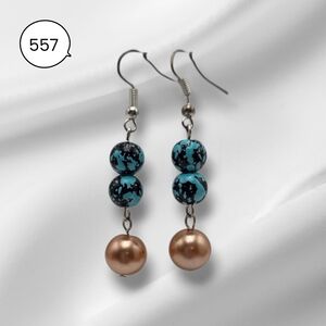 Handmade Blue Bead Earrings with Pearl Accent – Elegant Drop Jewelry
